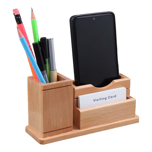 Executive Beechwood 3-in-1 Desktop Organizer - Personalized Gift Set
