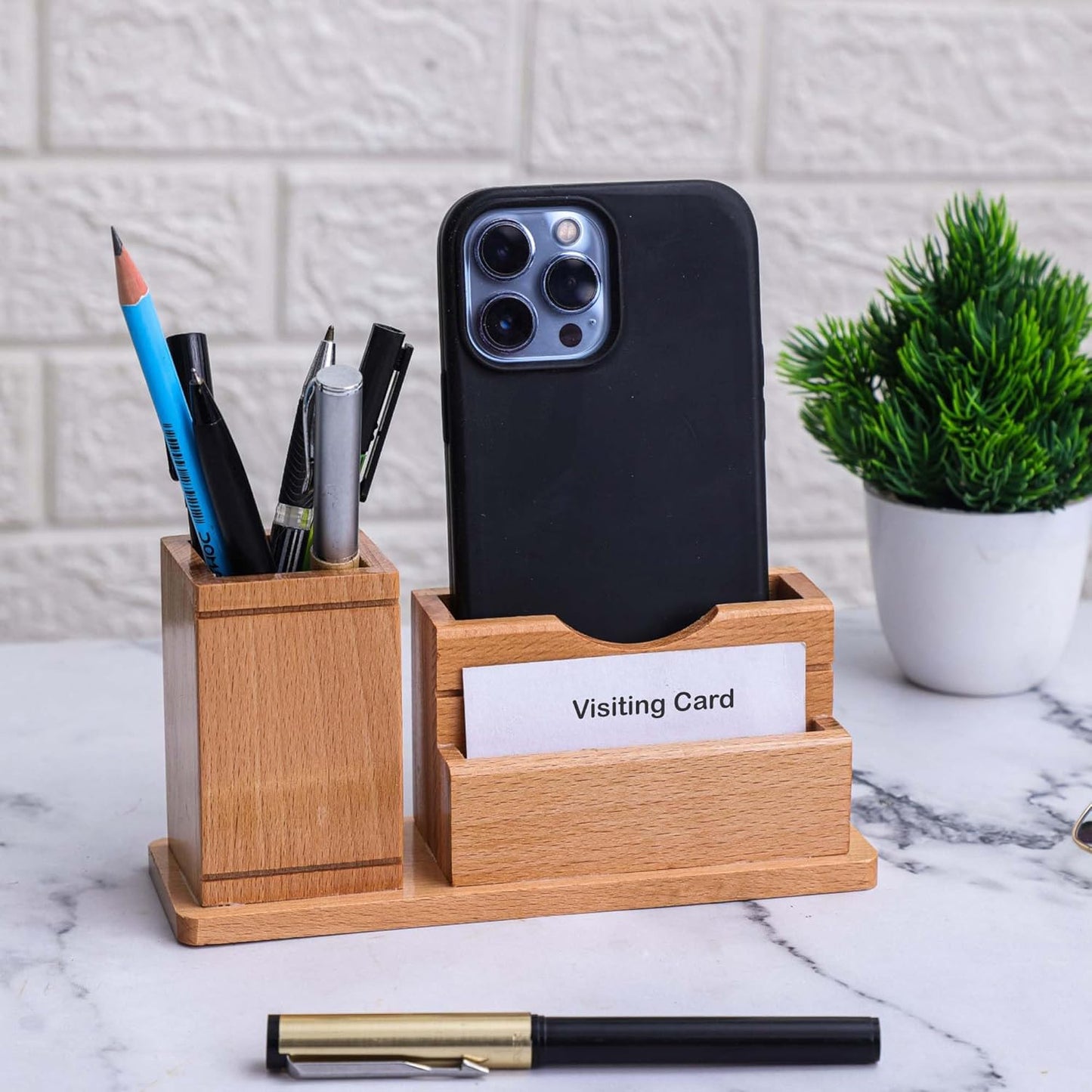 Executive Beechwood 3-in-1 Desktop Organizer - Personalized Gift Set