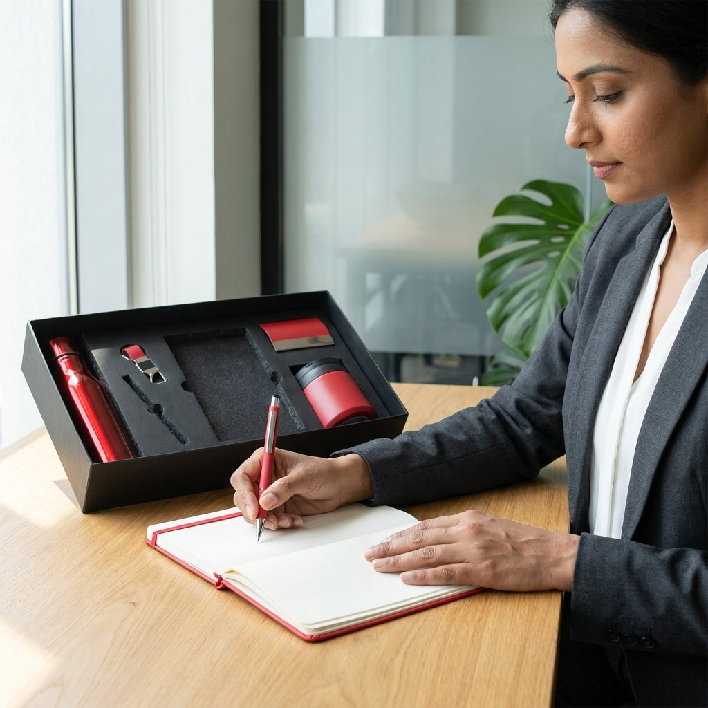 Executive Crimson & Silver 6-Piece Suite - Personalized Corporate Gift Set