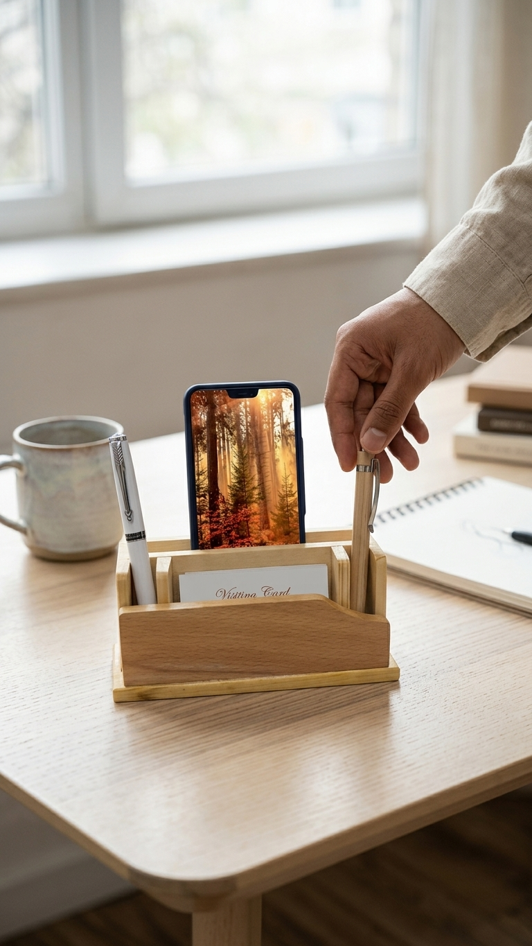 Organic Beechwood Dual-Pen & Smartphone Dock - Sustainable Gift Set