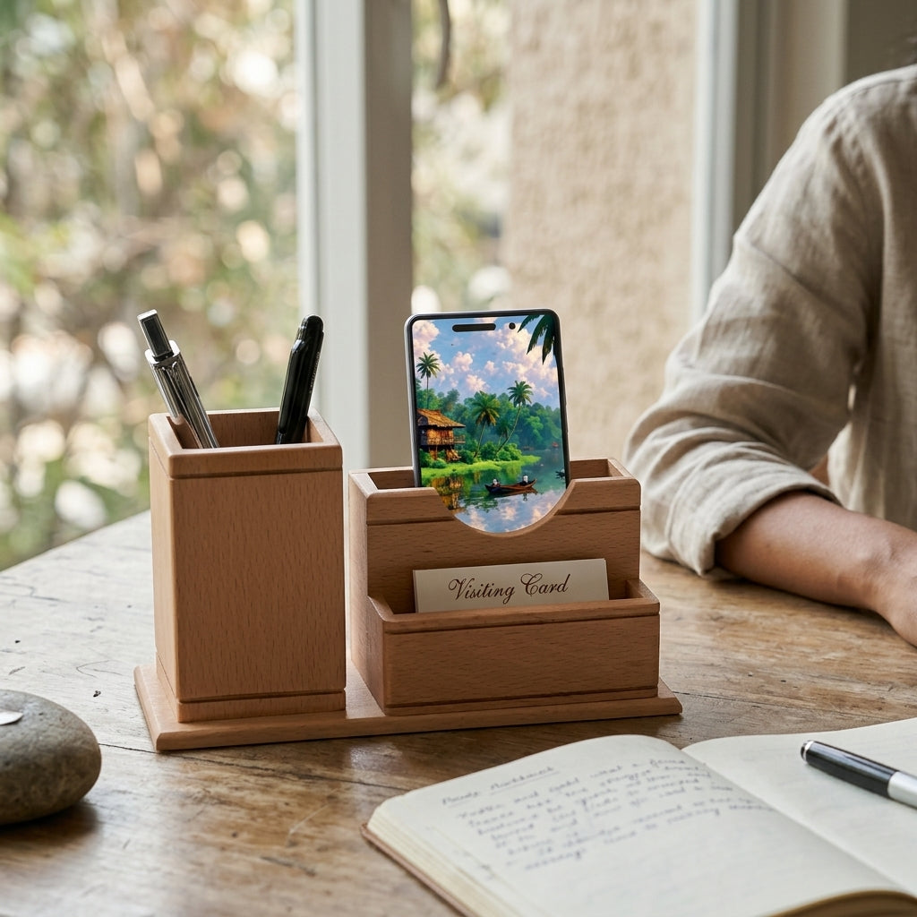 Personalized Executive Beechwood Organizer - 3-in-1 Desk Suite
