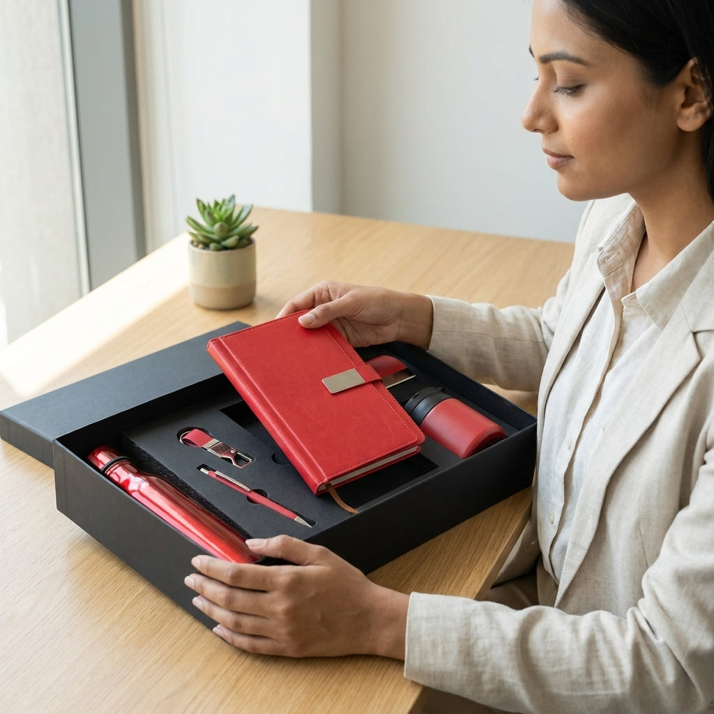 Executive Crimson & Silver 6-Piece Suite - Personalized Corporate Gift Set
