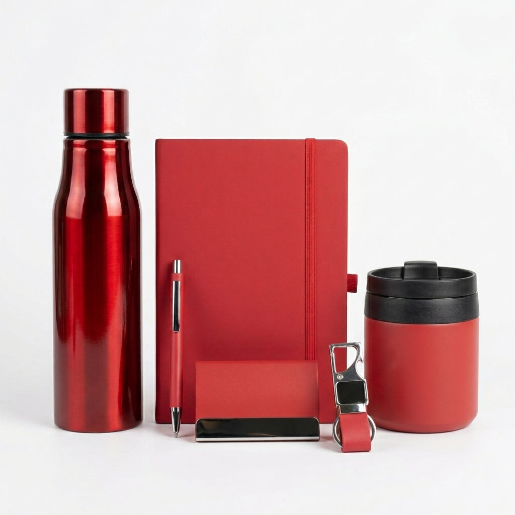 Executive Crimson & Silver 6-Piece Suite - Personalized Corporate Gift Set