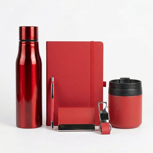 Executive Crimson & Silver 6-Piece Suite - Personalized Corporate Gift Set