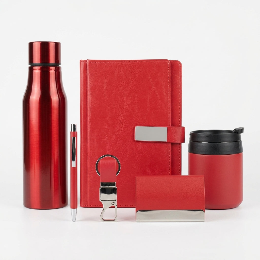Executive Crimson & Silver 6-Piece Suite - Personalized Corporate Gift Set