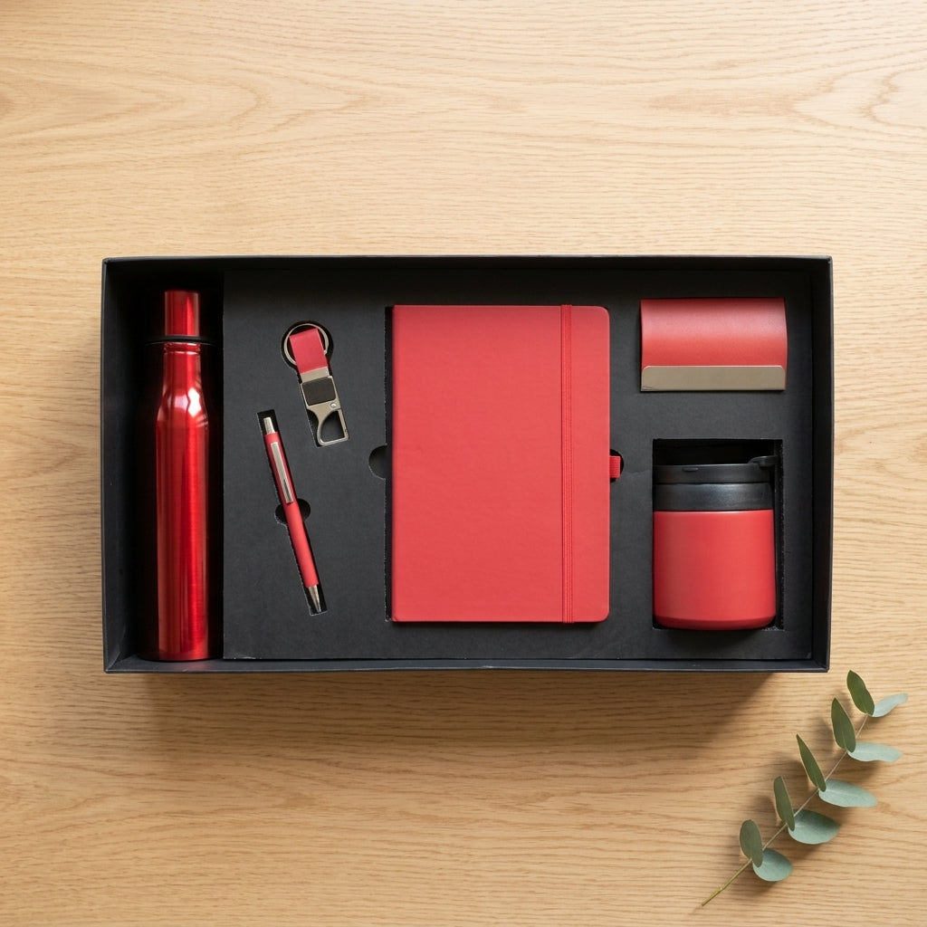 Executive Crimson & Silver 6-Piece Suite - Personalized Corporate Gift Set