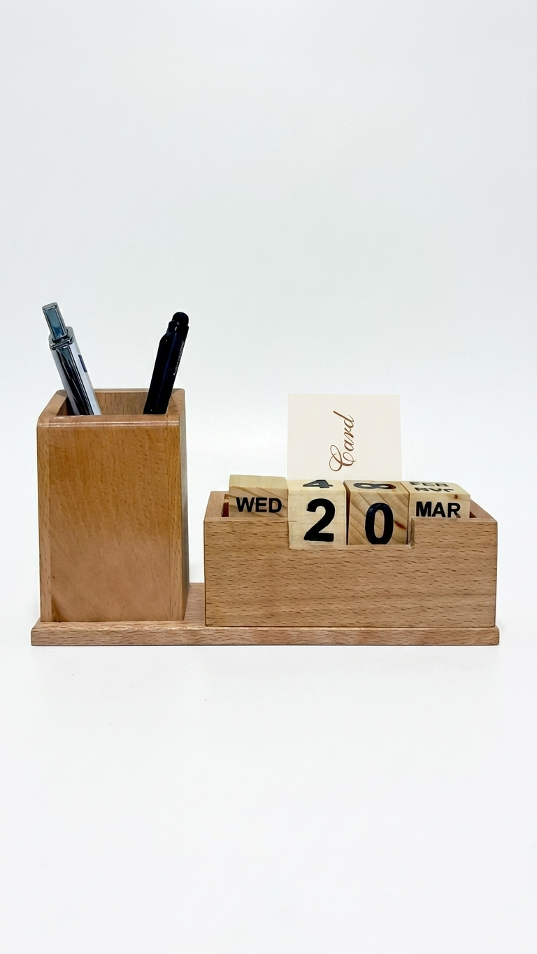Executive Beechwood Perpetual Calendar Organizer - Personalized Gift Set