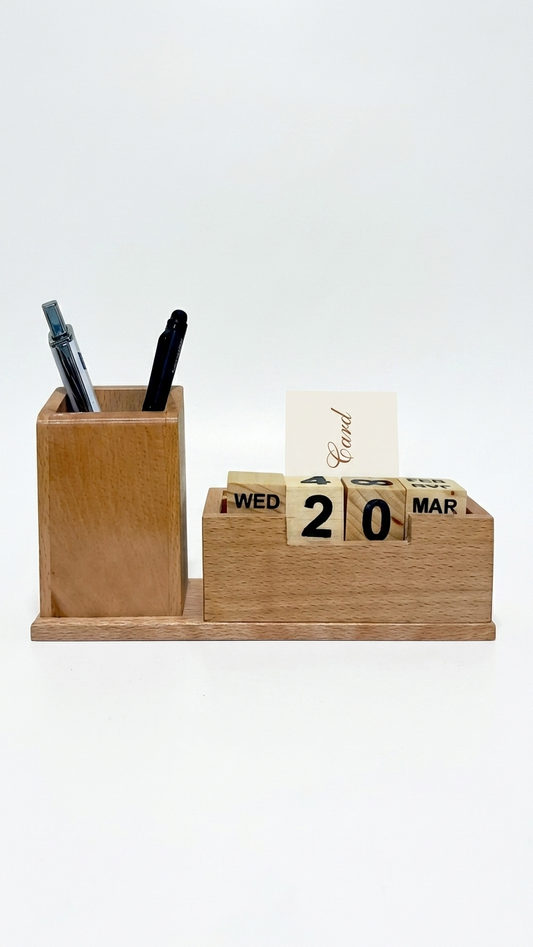 Executive Beechwood Perpetual Calendar Organizer - Personalized Gift Set