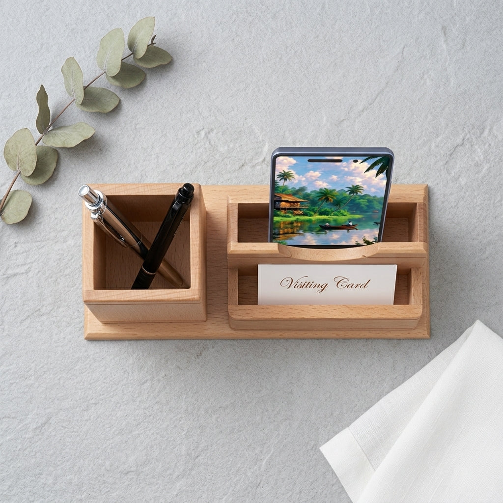 Personalized Executive Beechwood Organizer - 3-in-1 Desk Suite