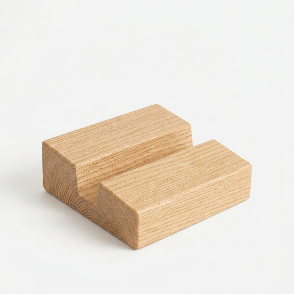 Personalized Minimalist Wedge Mobile Stand - Solid Oak Wood