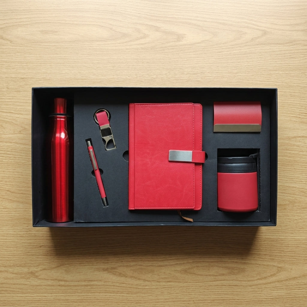 Executive Crimson & Silver 6-Piece Suite - Personalized Corporate Gift Set