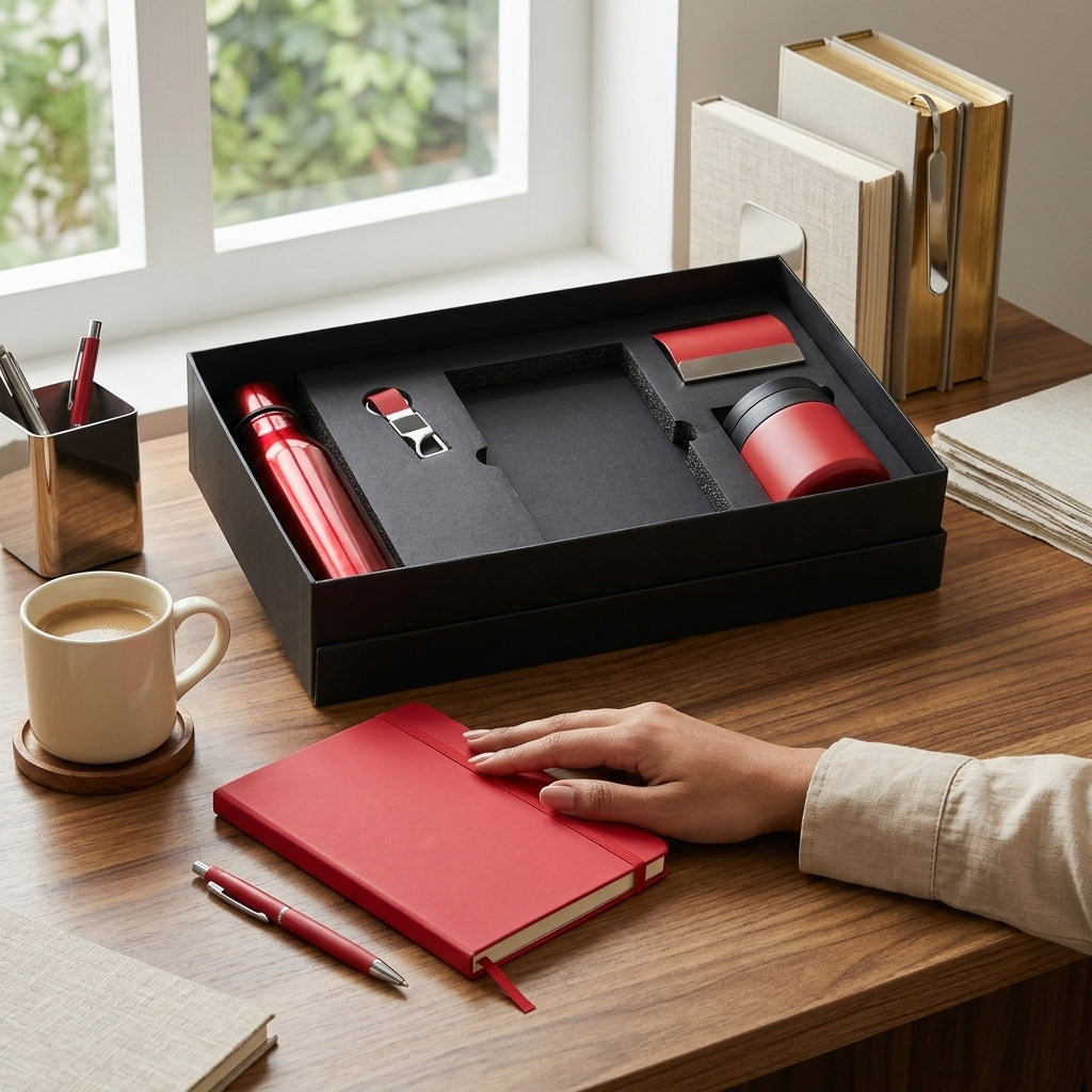 Executive Crimson & Silver 6-Piece Suite - Personalized Corporate Gift Set