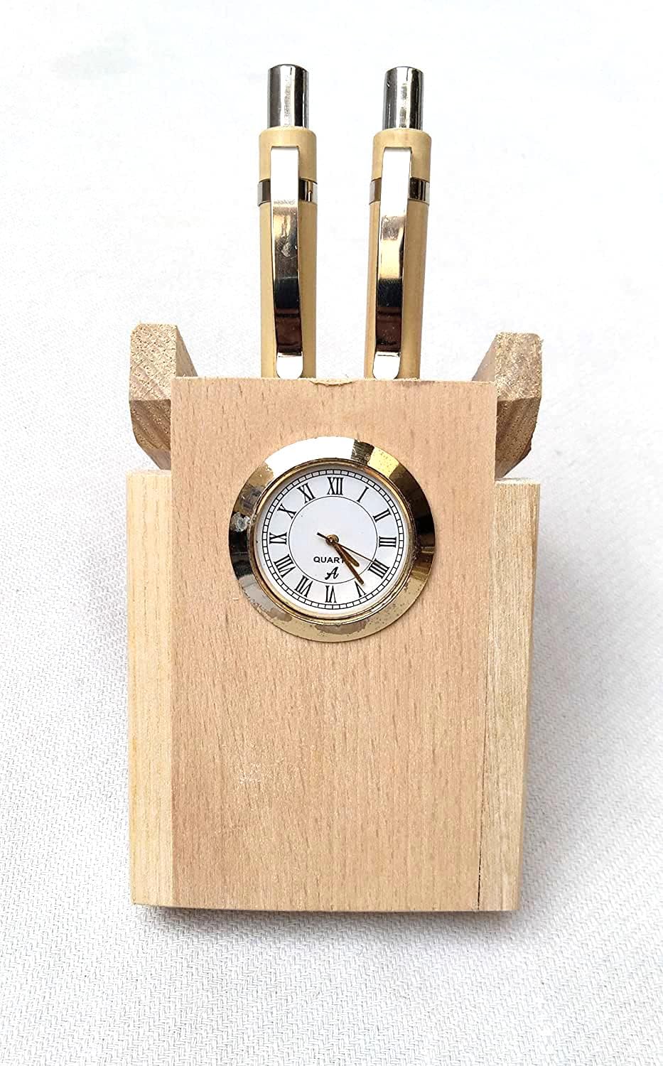 Personalized Wooden Desk Clock & Dual Pen Stand - Executive Set