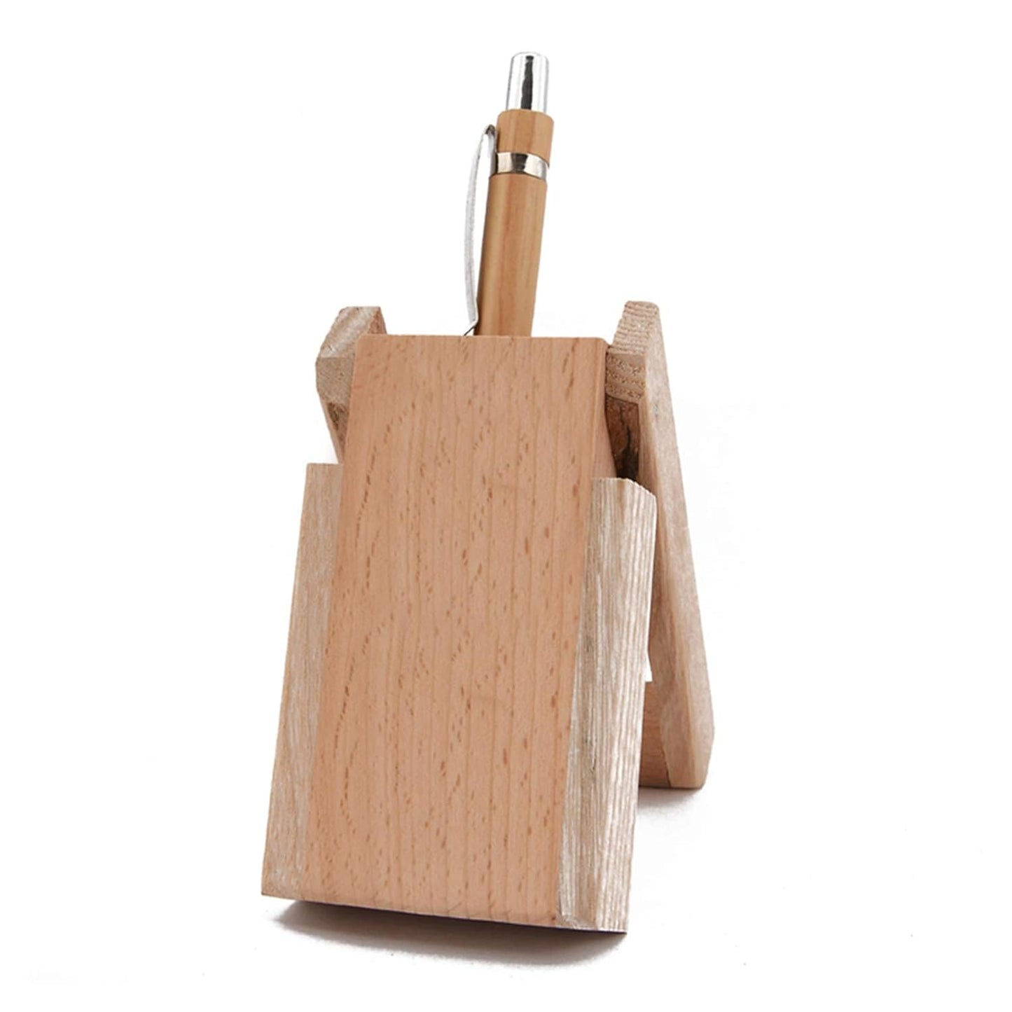 Personalized Natural Wood Pen Holder & Mobile Stand - Multi-Utility Desk Set