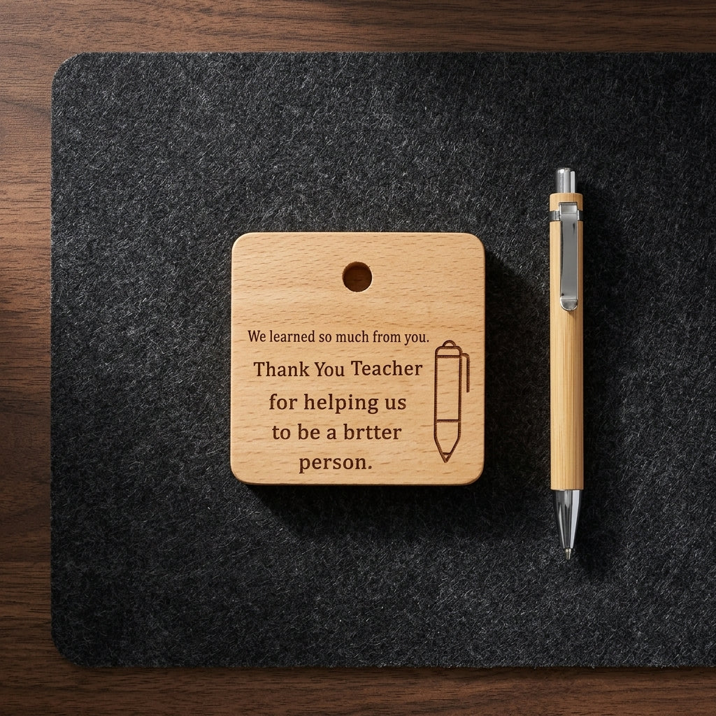 Personalized Teacher Appreciation Desk Set - Natural Wood & Bamboo