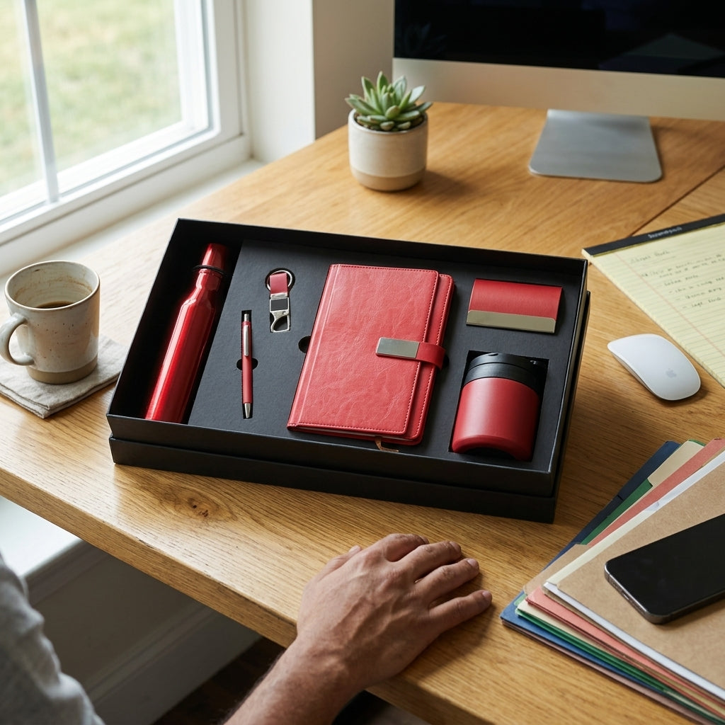 Executive Crimson & Silver 6-Piece Suite - Personalized Corporate Gift Set