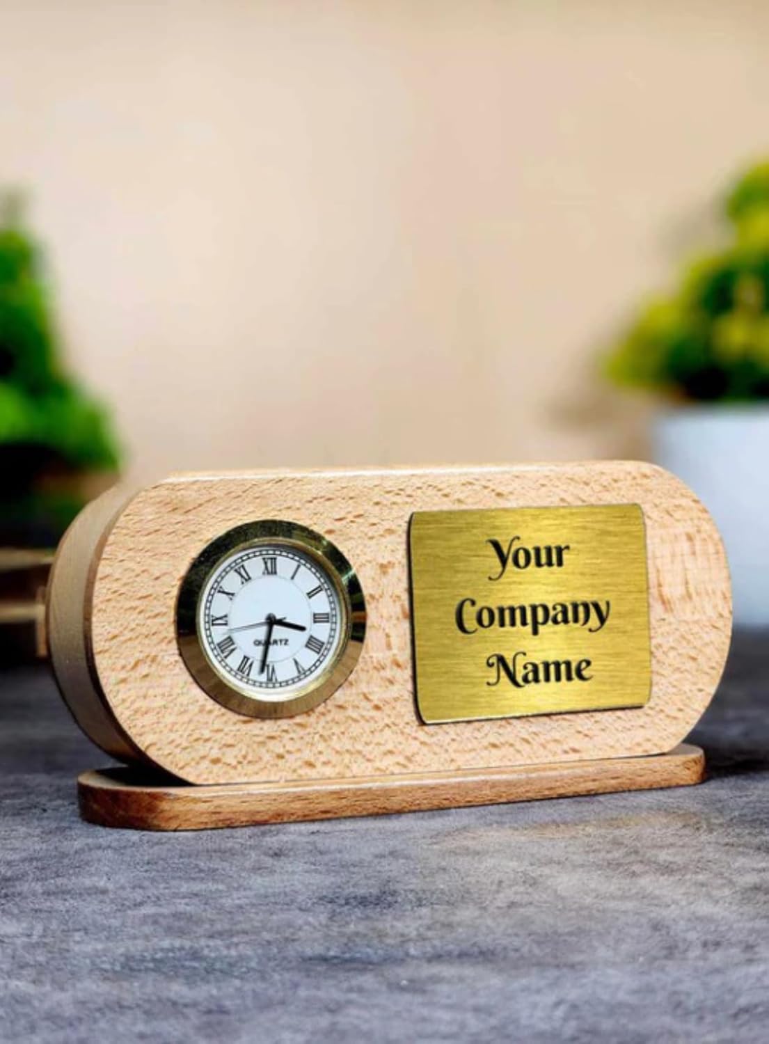 Personalized Wood Capsule Desk Clock & Mobile Stand - Executive Set