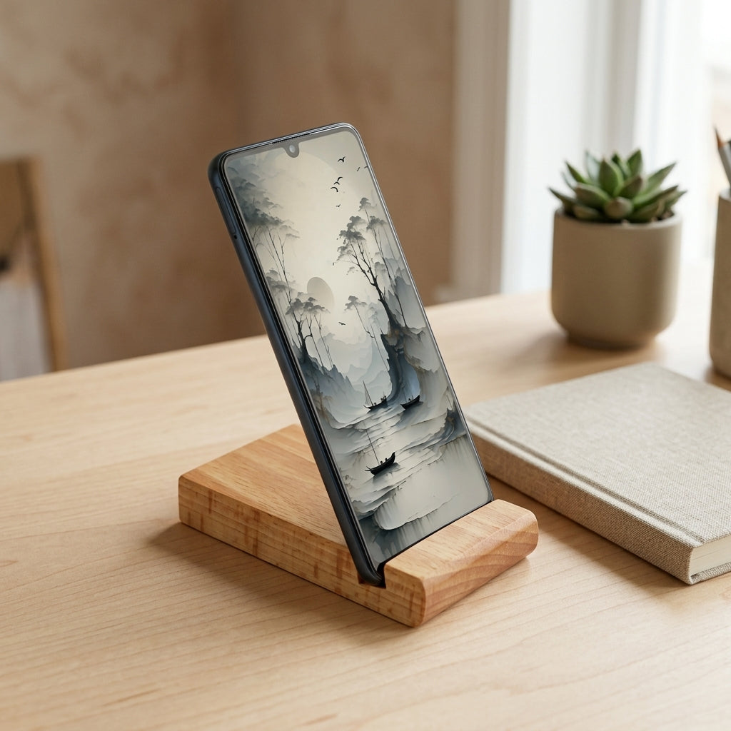Personalized Minimalist Solid Wood Mobile Stand - Premium Desk Utility