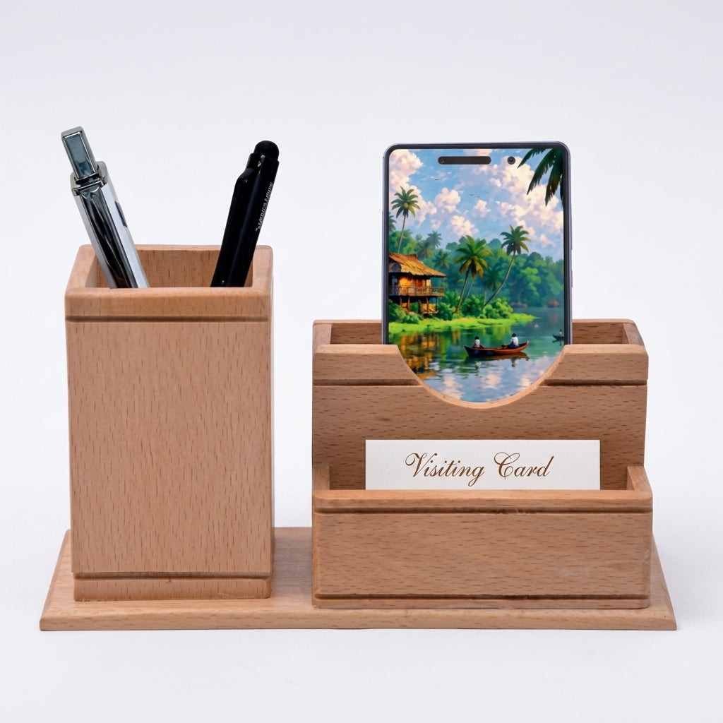 Personalized Executive Beechwood Organizer - 3-in-1 Desk Suite