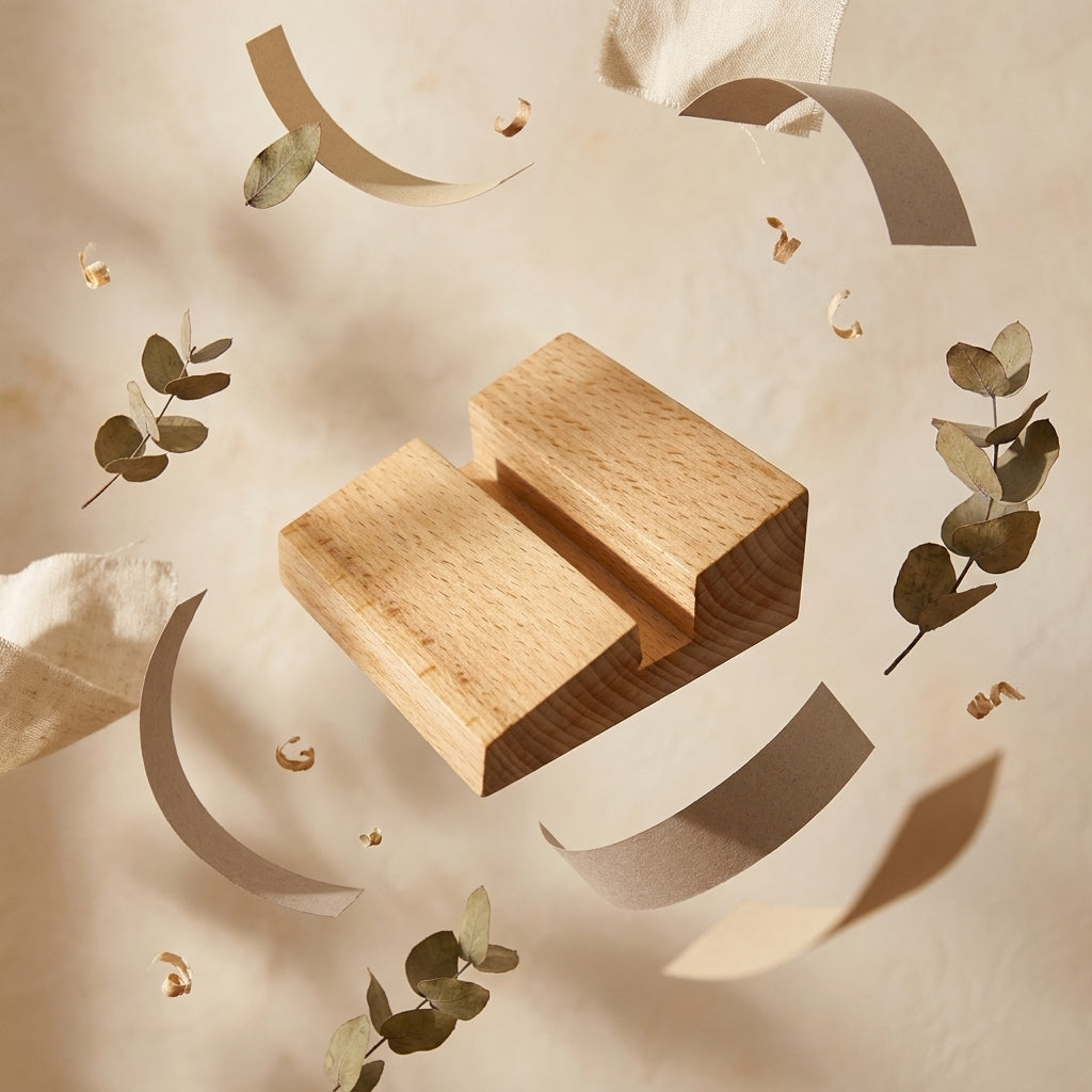 Personalized Minimalist Wedge Mobile Stand - Solid Oak Wood