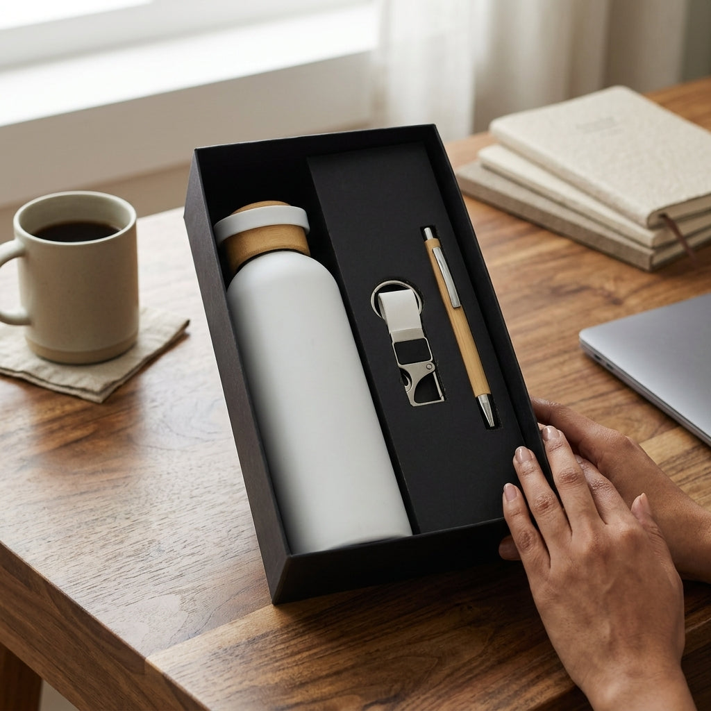 White & Wood Sustainable 3-Piece Suite - Personalized Executive Gift