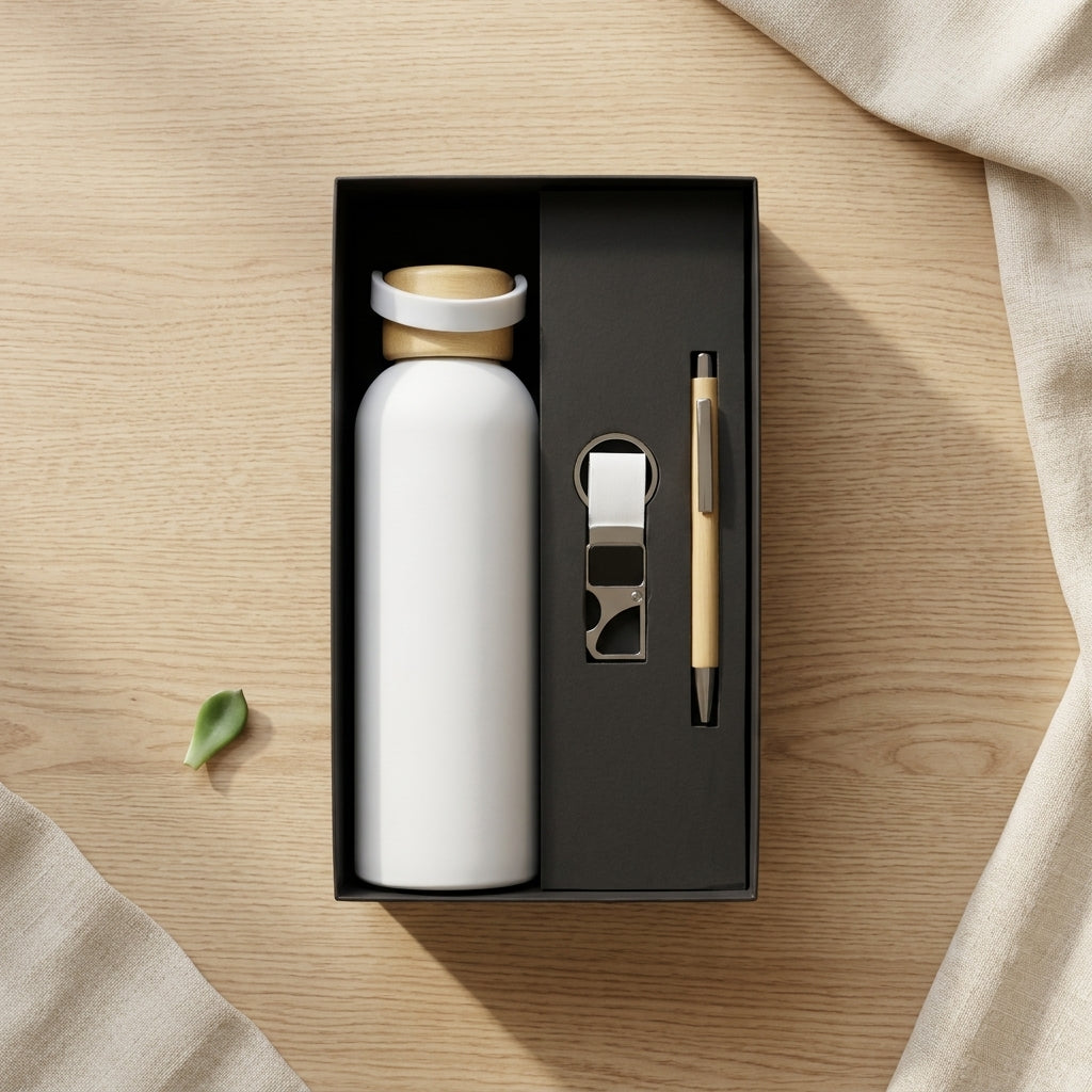 White & Wood Sustainable 3-Piece Suite - Personalized Executive Gift