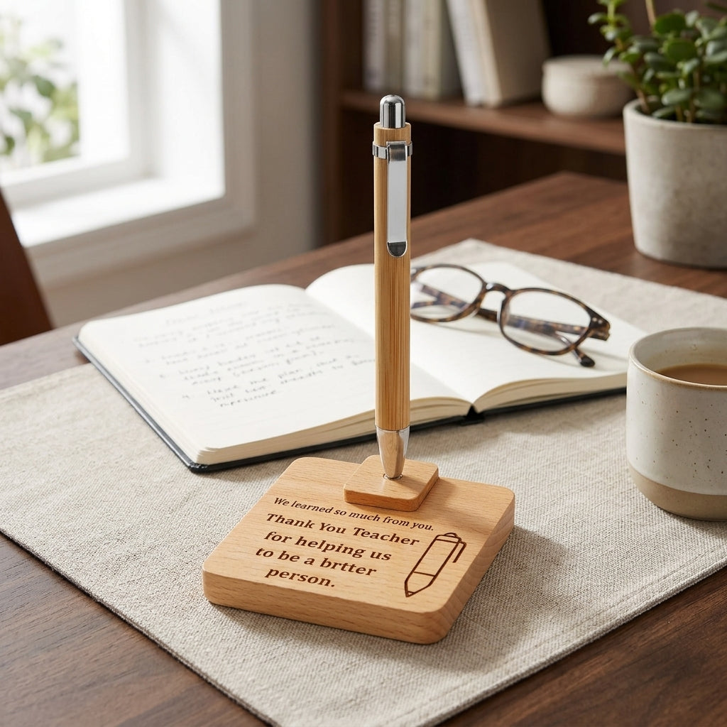 Personalized Teacher Appreciation Desk Set - Natural Wood & Bamboo